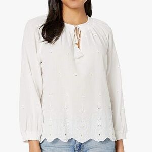 Lucky Brand Eyelet Scalloped Edge Peasant Top